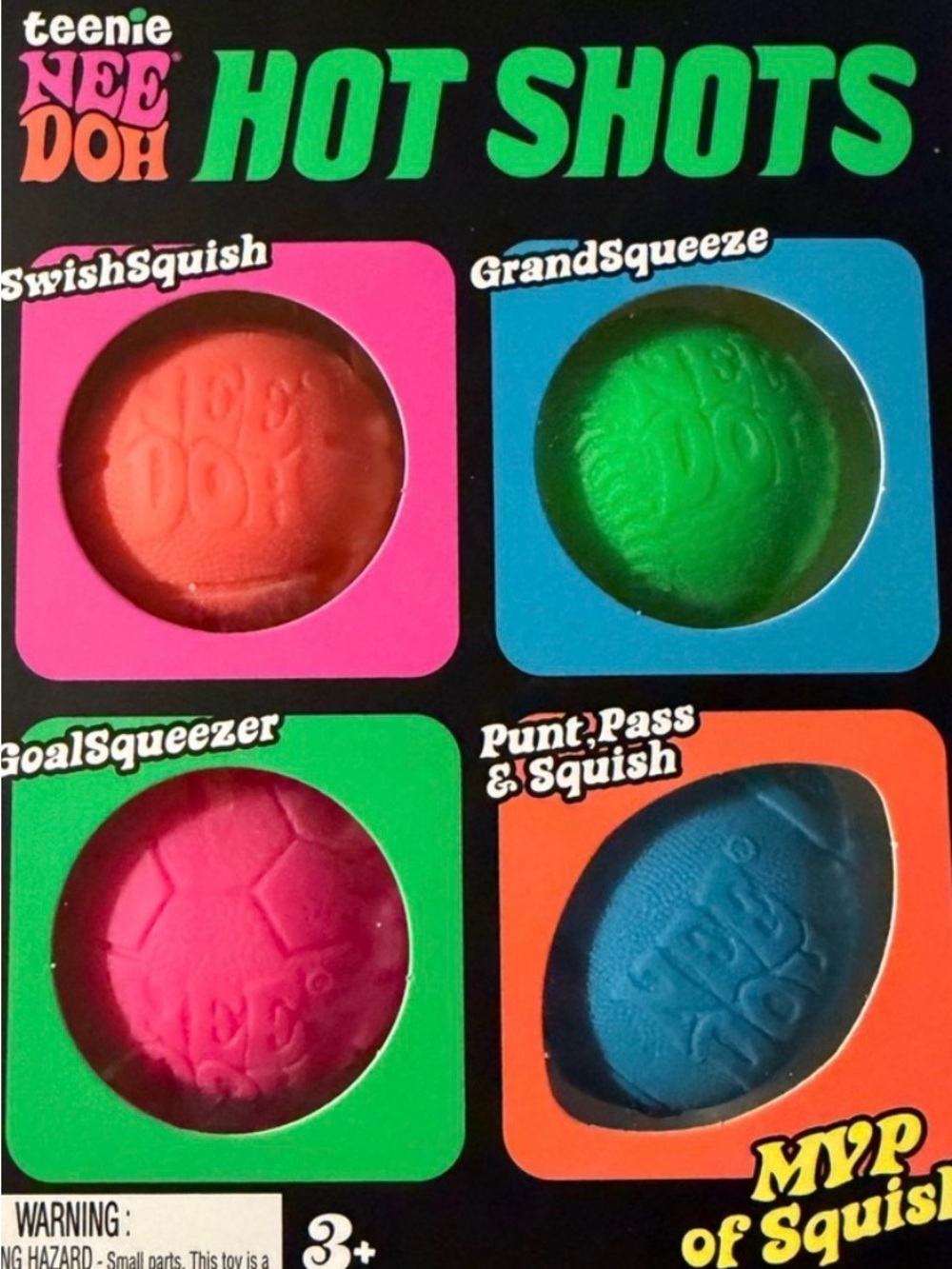 Teenie NeeDoh Hot Shots Squishy Toy Set - Pink, Green, Blue, Orange
